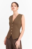 Gilet Largo con Botones Café