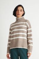 Sweater Cuello Alto Rayas Horizontales Khaki Nicopoly