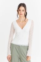 Polera Encaje Manga Larga Blanco Nicopoly