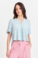 Camisa Básica Tipo Lino Celeste Nicopoly