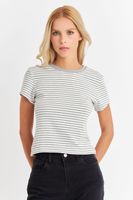 Polera Básica Cuello Redondo Líneas Gris Claro Nicopoly