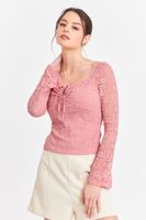 Polera Encaje Escote Nudo Rosado Nicopoly