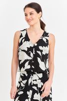 Blusa sin Mangas Negra con Flores Blancas Nicopoly