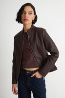 Chaqueta Ecocuero Acolchado Cuello Mao Café Nicopoly