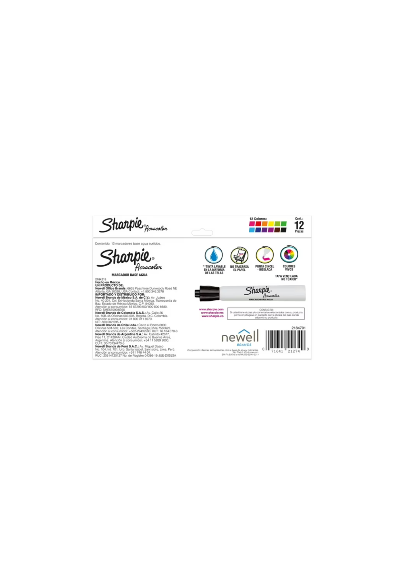 Set Marcadores Sharpie Acuacolor 12 Colores-2