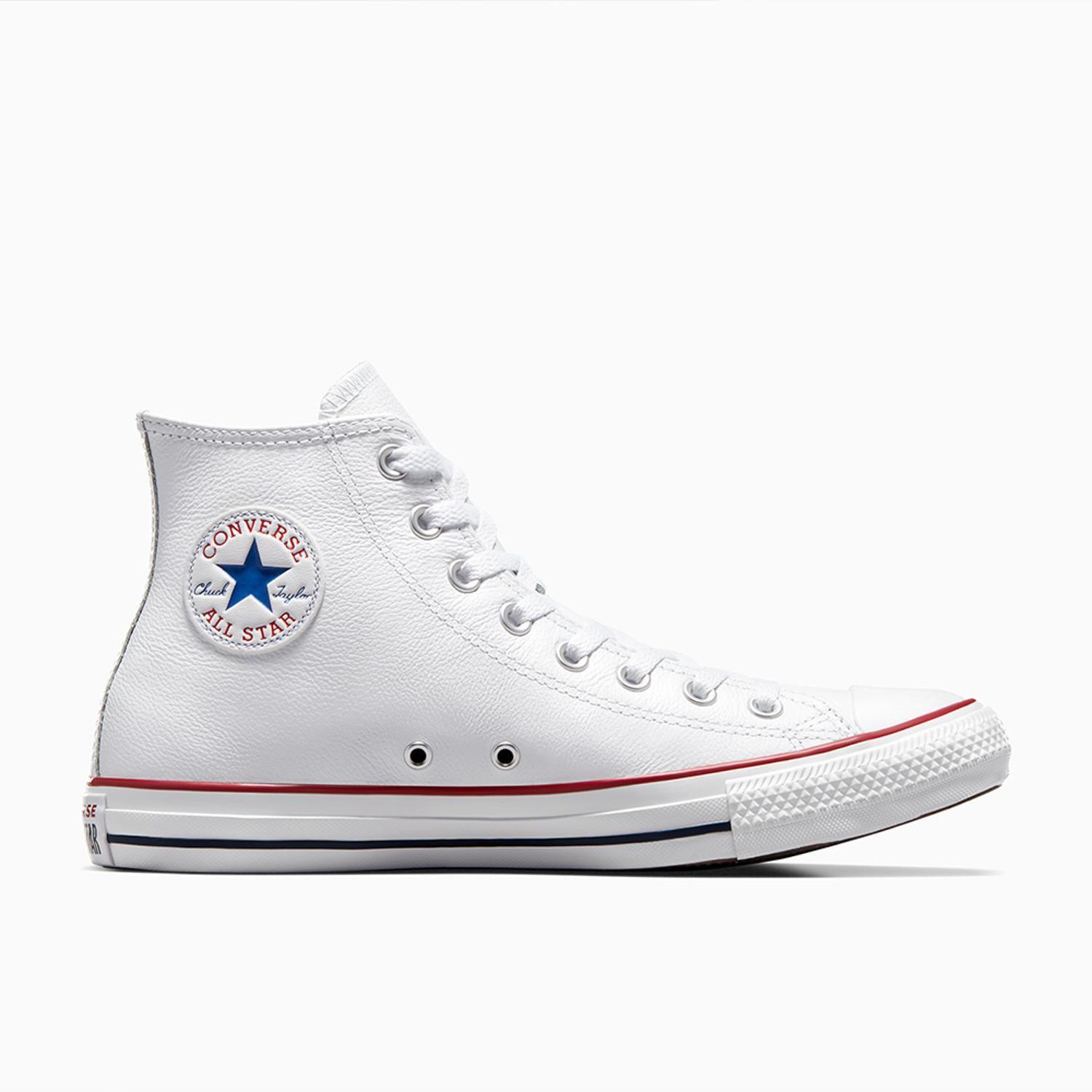 Zapatilla Converse Chuck Taylor All Star Cuero Unisex Blanco Caña Alta-0
