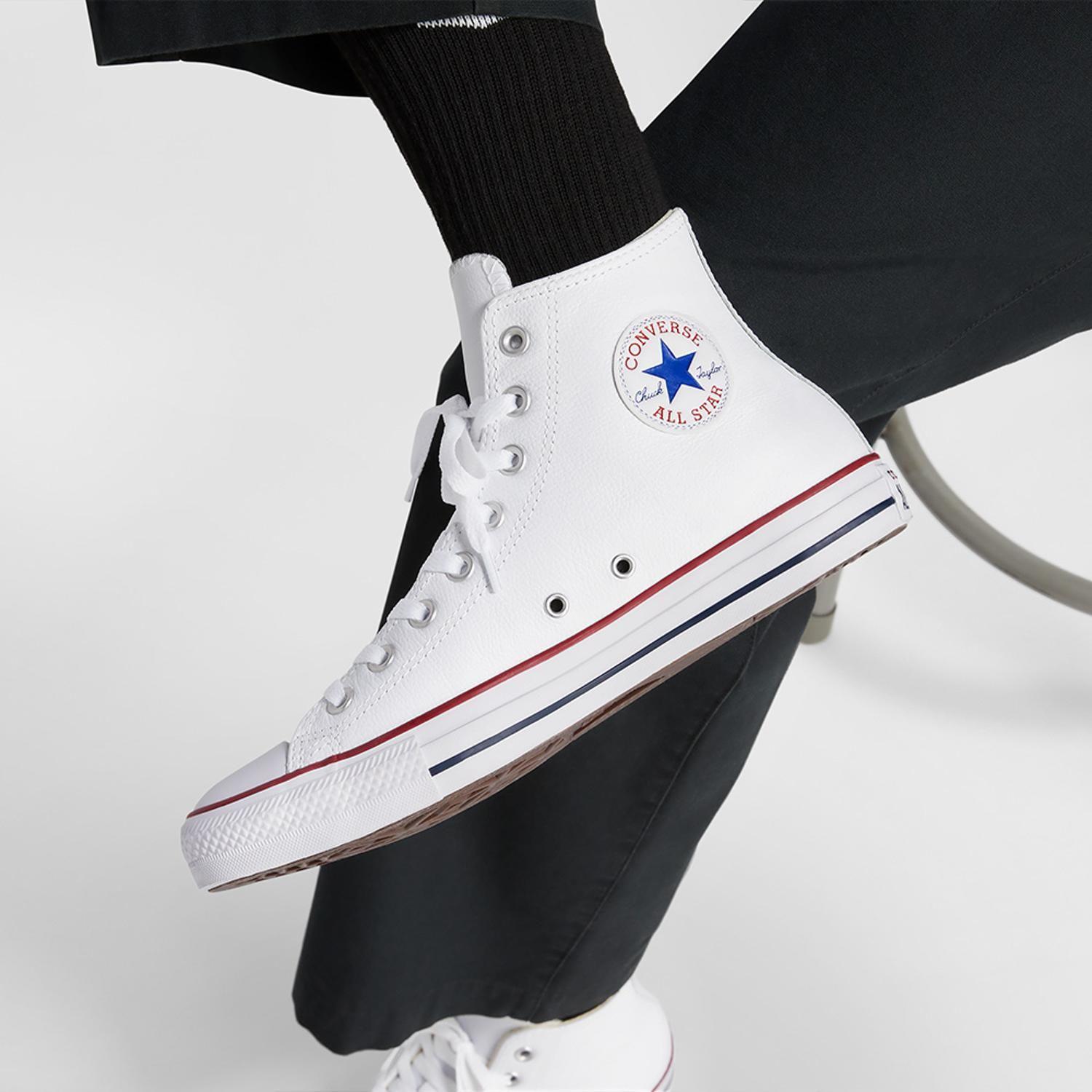 Zapatilla Converse Chuck Taylor All Star Cuero Unisex Blanco Caña Alta-9