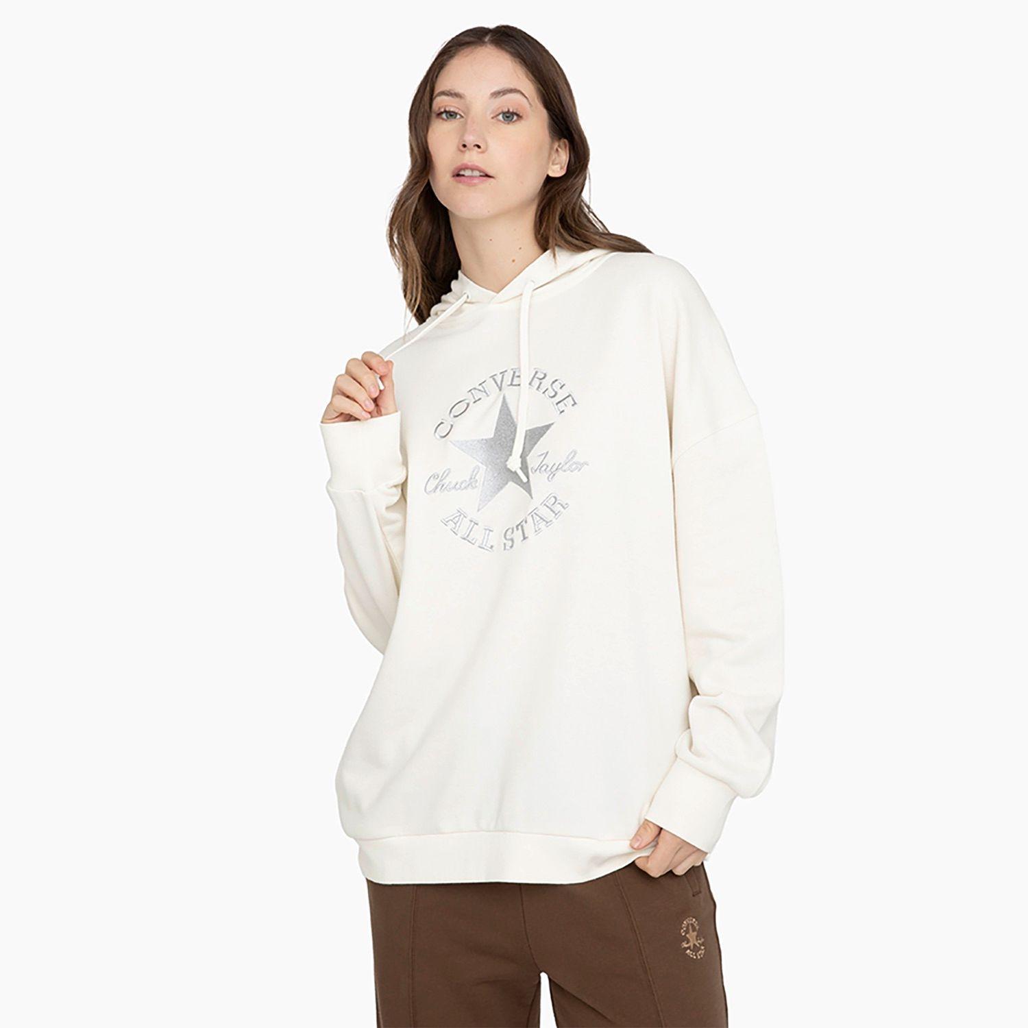 Polerón Converse Hoodie Shine Patch Chevron Mujer Blanco-0