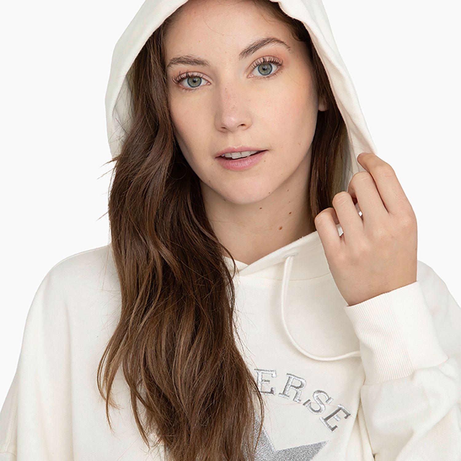 Polerón Converse Hoodie Shine Patch Chevron Mujer Blanco-2