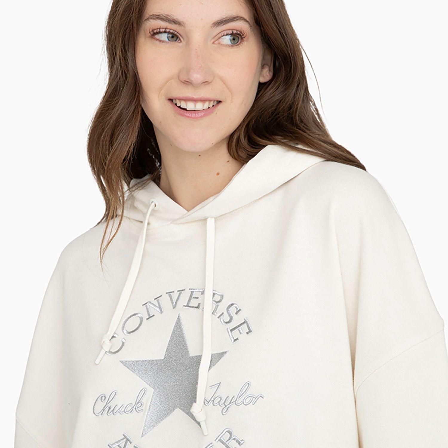 Polerón Converse Hoodie Shine Patch Chevron Mujer Blanco-3