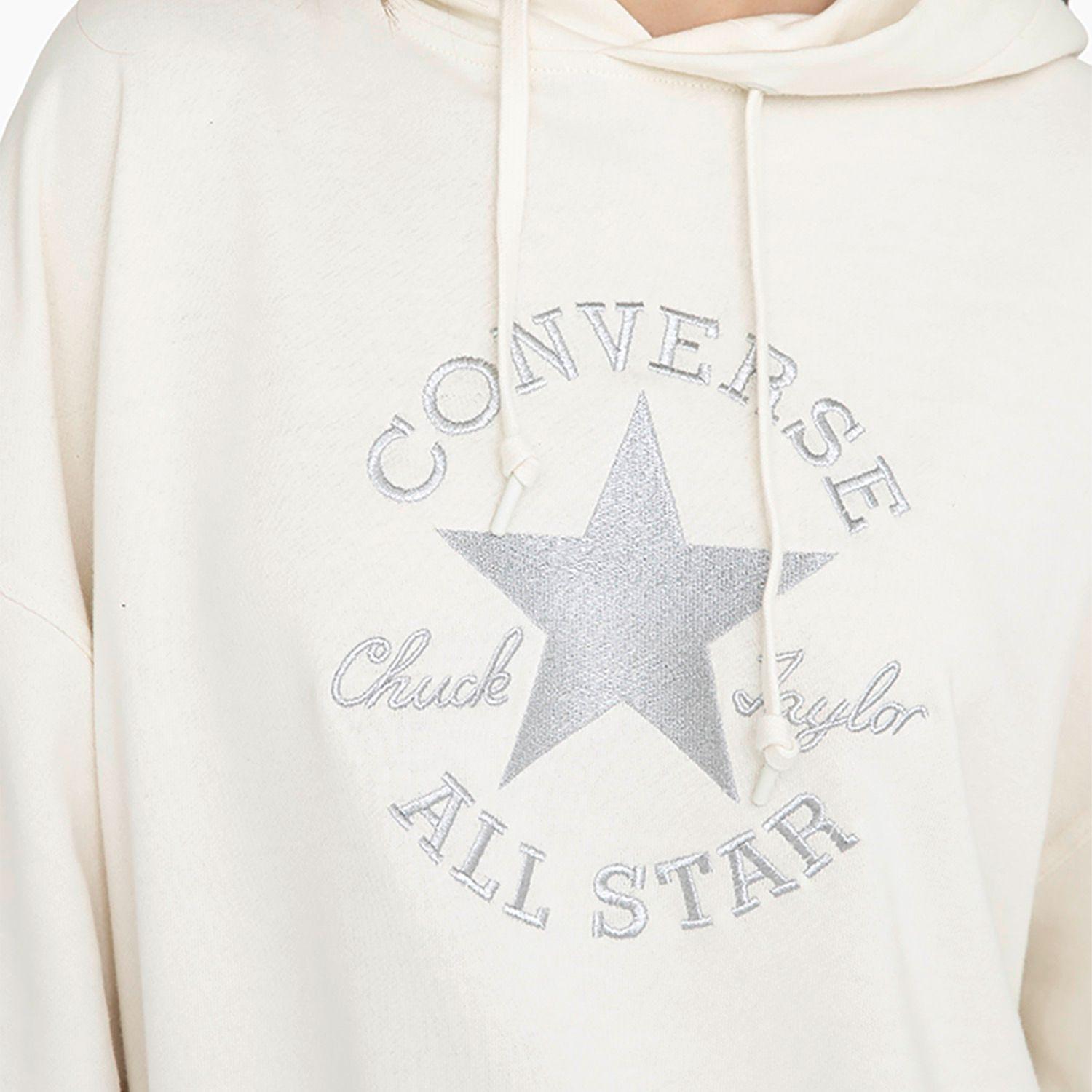 Polerón Converse Hoodie Shine Patch Chevron Mujer Blanco-4