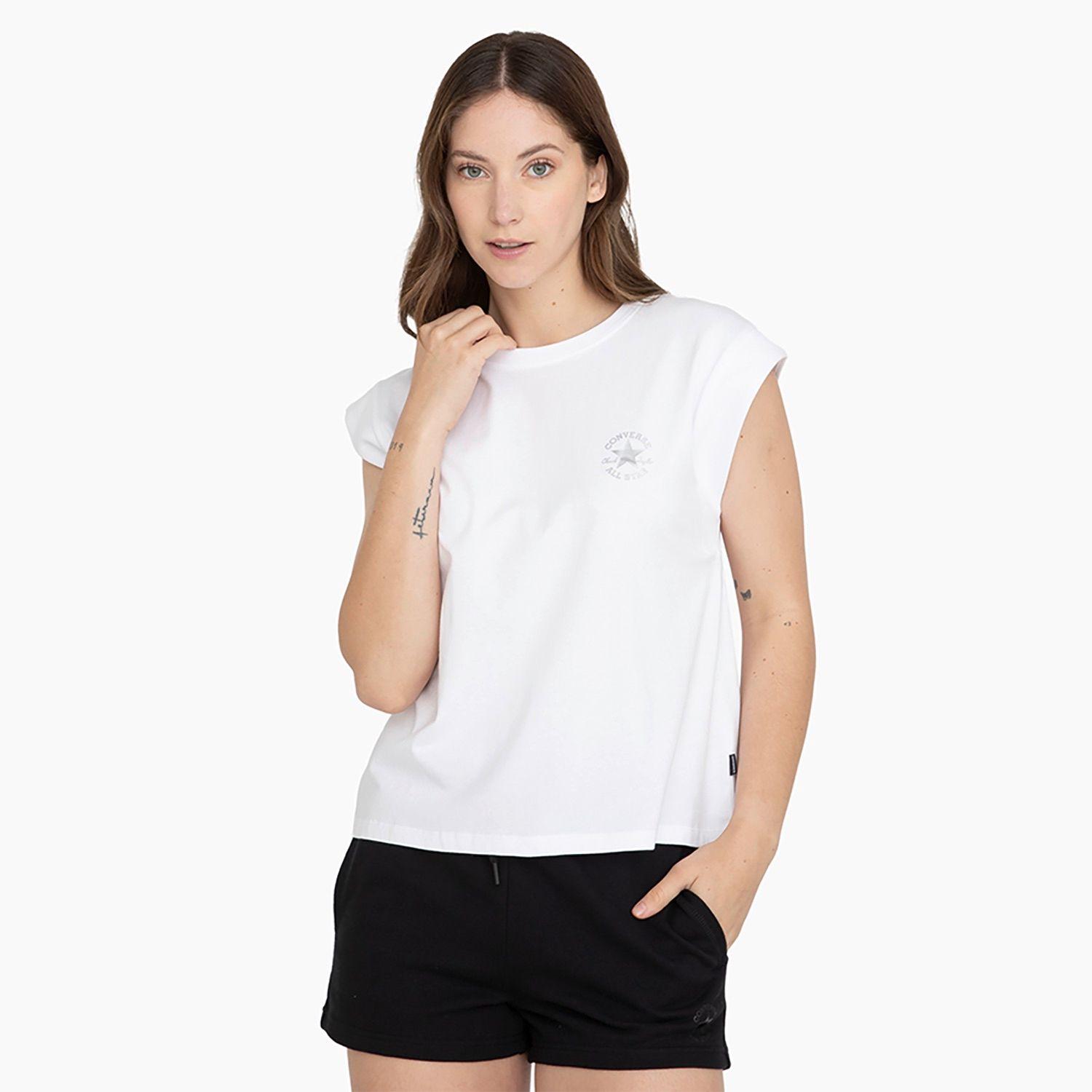 Polera Converse Small Shine Patch M/C Mujer Blanco-0