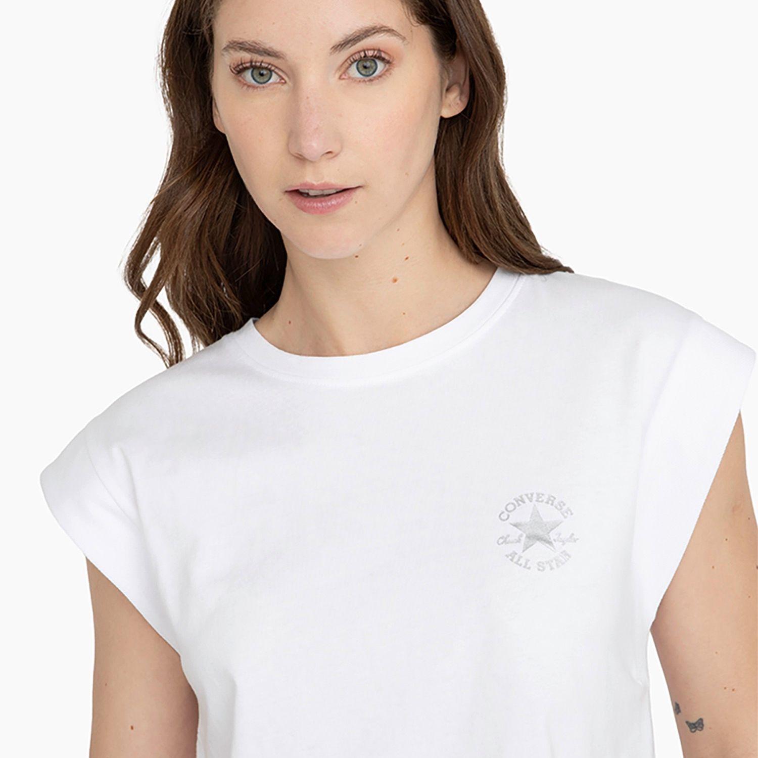 Polera Converse Small Shine Patch M/C Mujer Blanco-2