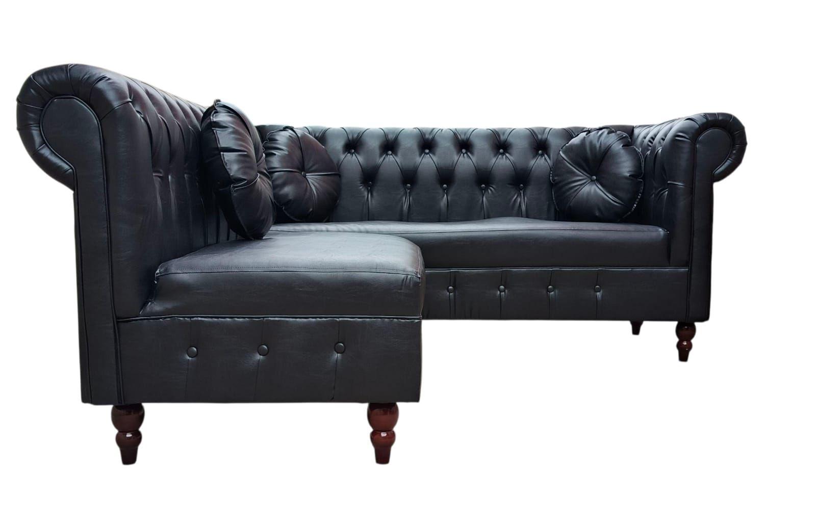 Sofá Seccional Chesterfield Capitoné Premium Negro-2