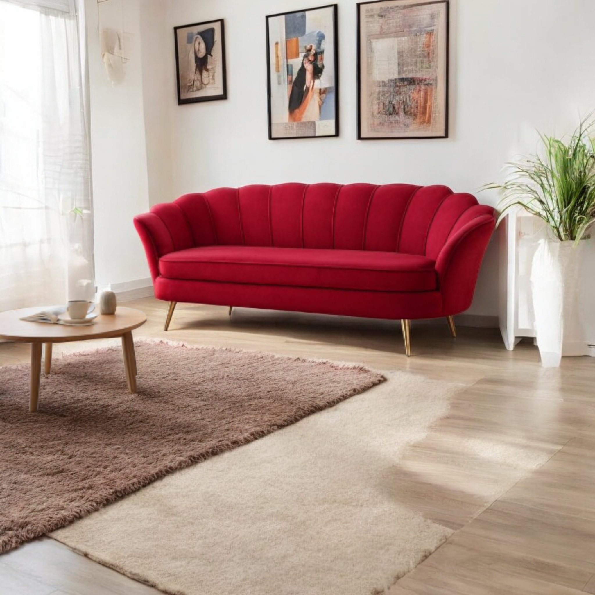 Sofá 3 Cuerpos Pétalo Felpa Rojo-2