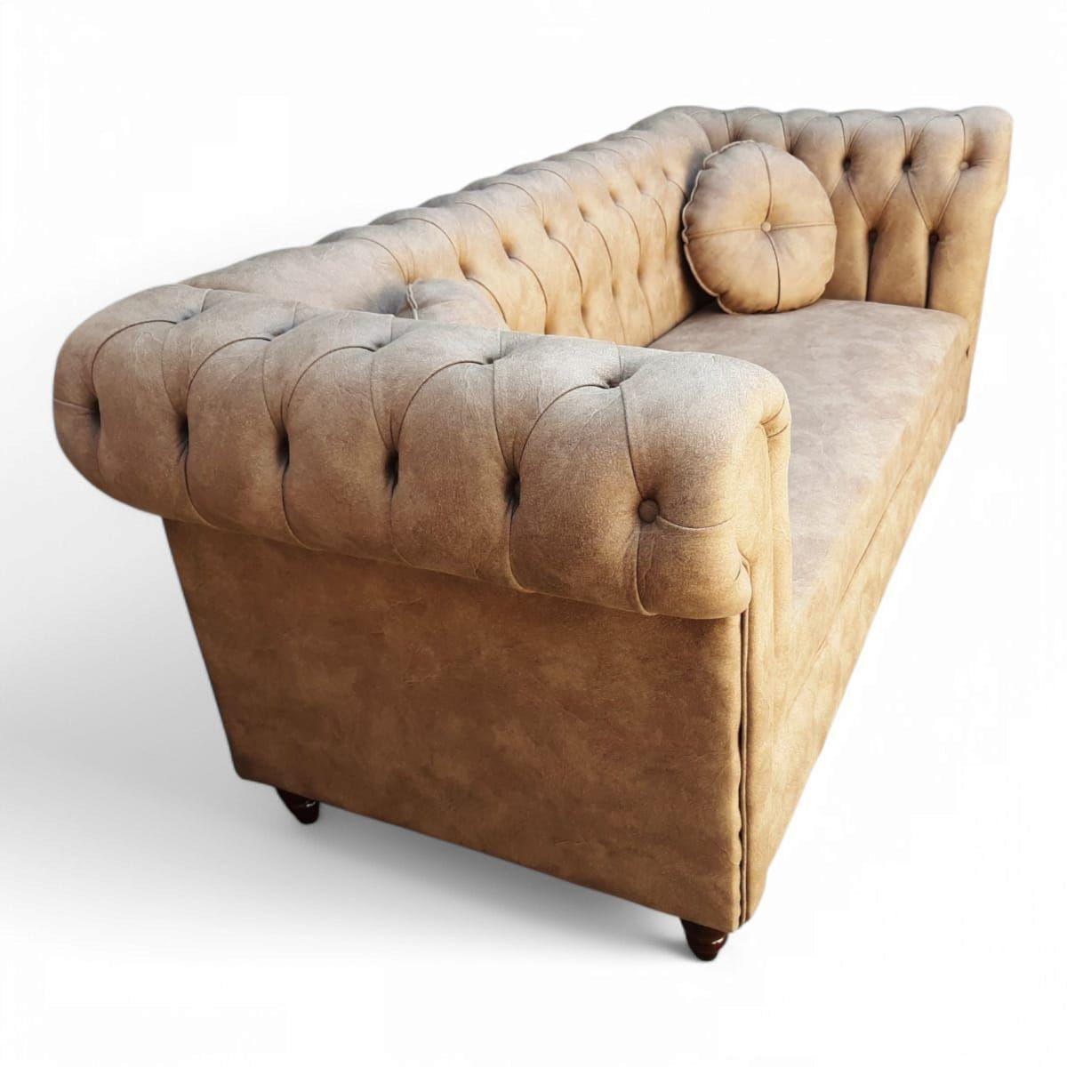 Sofá Chesterfield Capitoné Premium Beige envejecido-3