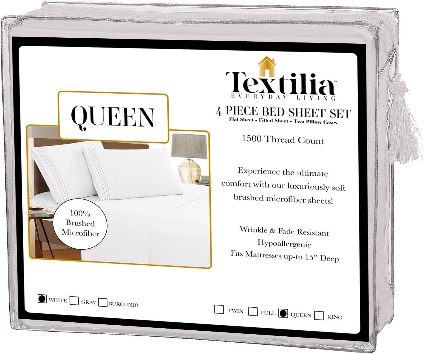 Juego de Sabanas Queen 4 Piezas Blanco Textilia-3