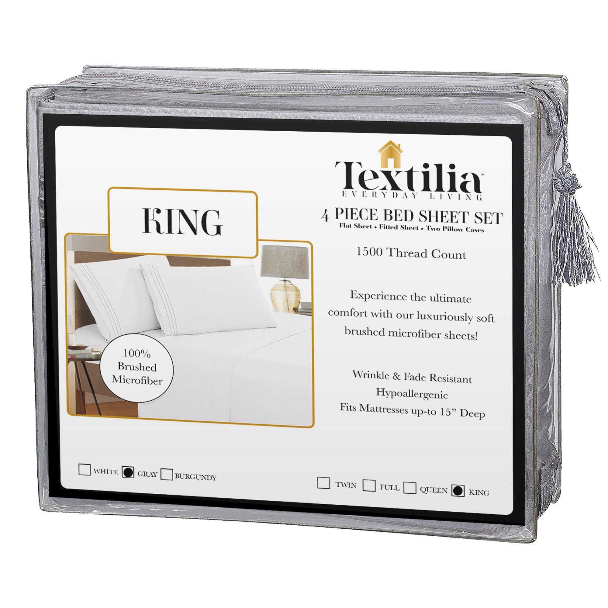 Juego de Sabanas King 4 Piezas Gris Textilia-4