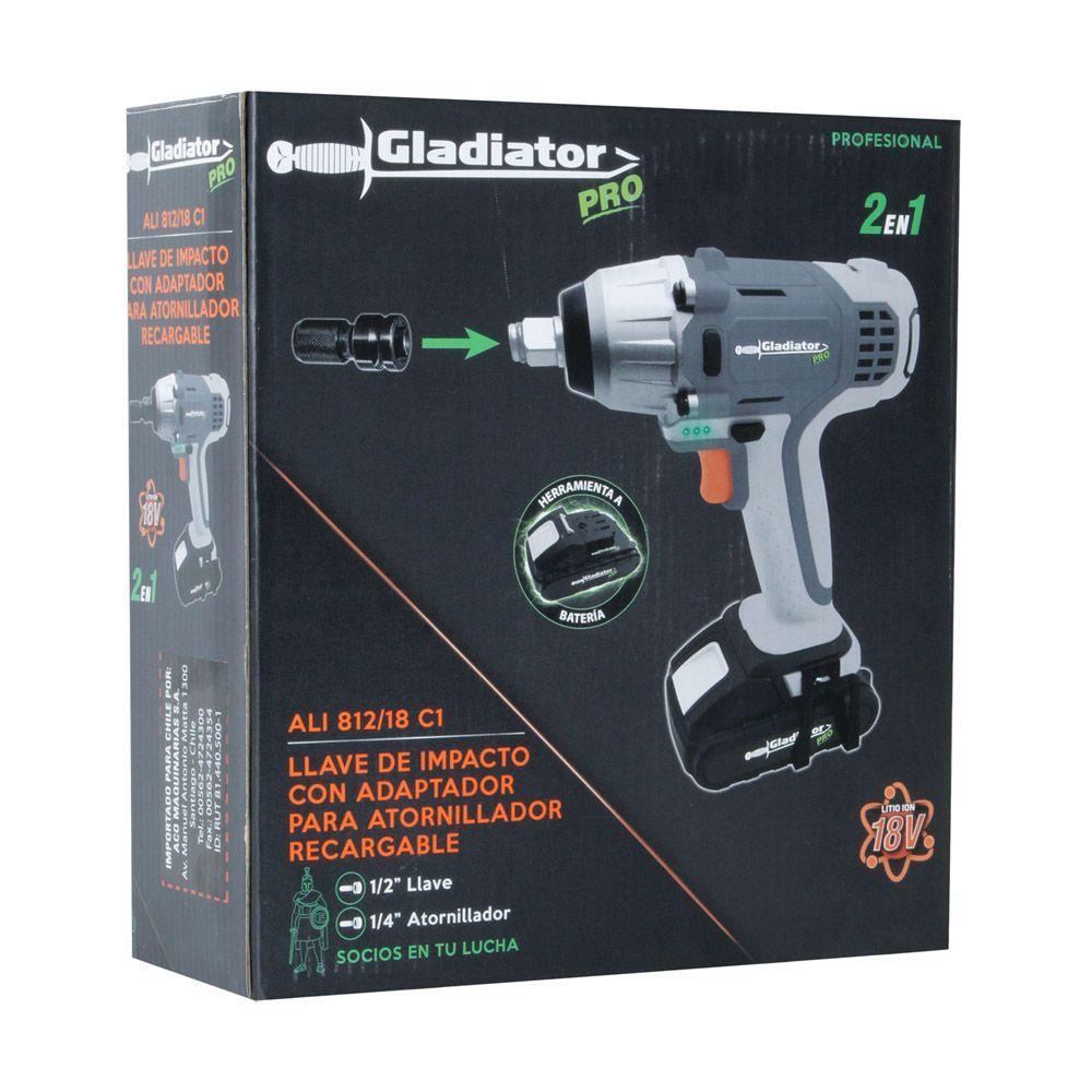 Llave Impacto Inalámbrica Gladiator 1/2-(incl.adap.atornil.)-6