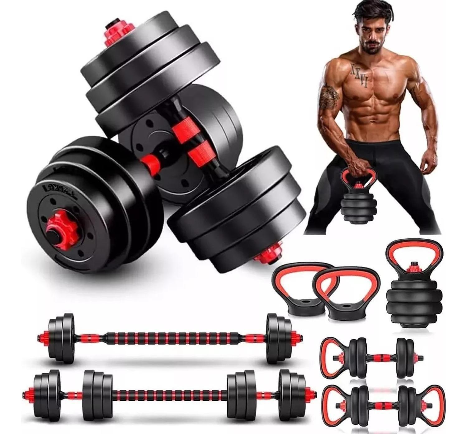 Set 15 Kg Mancuernas Ajustable Barra Y Kettlebell 3 En 1-3