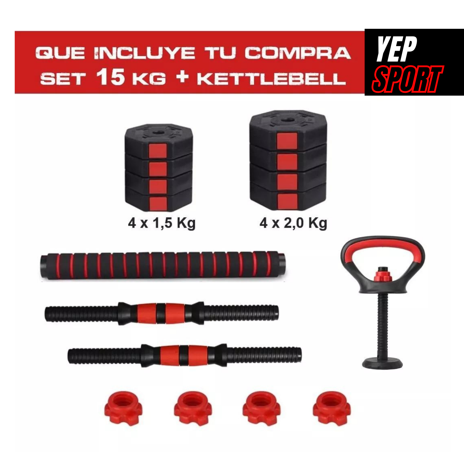 Set Mancuernas 15 Kg Barra Rusa Kettlebell Ajustables-2