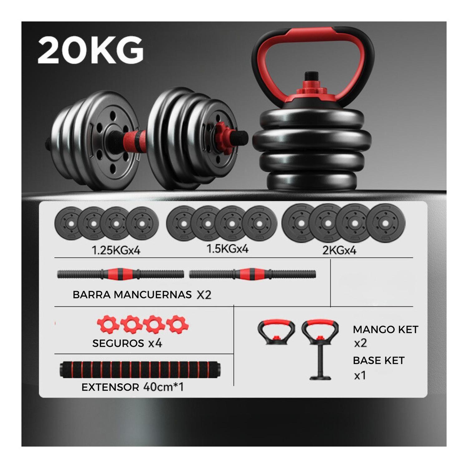 Set Mancuernas Barra Ajustables 20 Kg 3 En 1 rojo-2