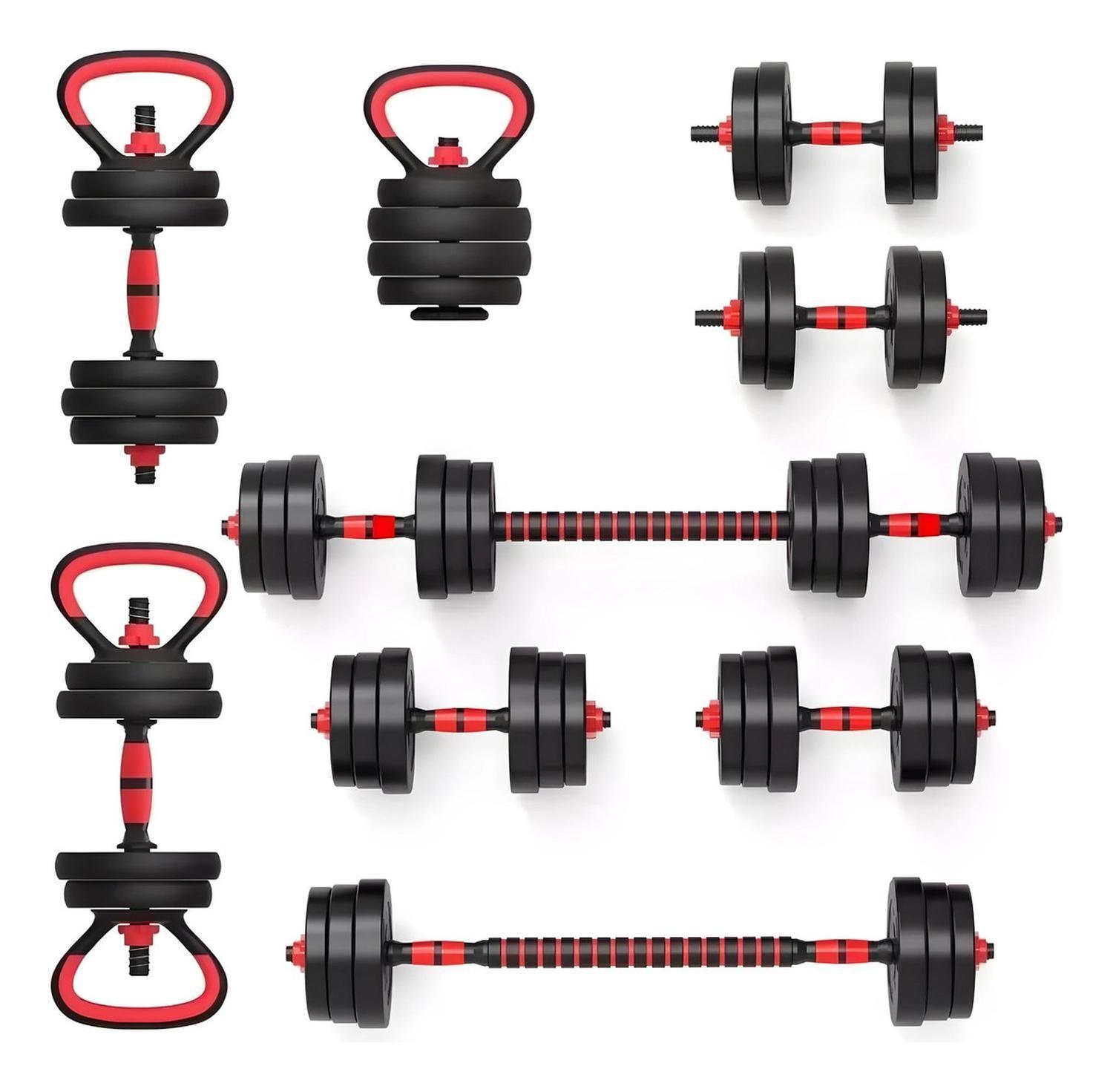 Set Mancuernas Barra Ajustables 20 Kg 3 En 1 rojo-5