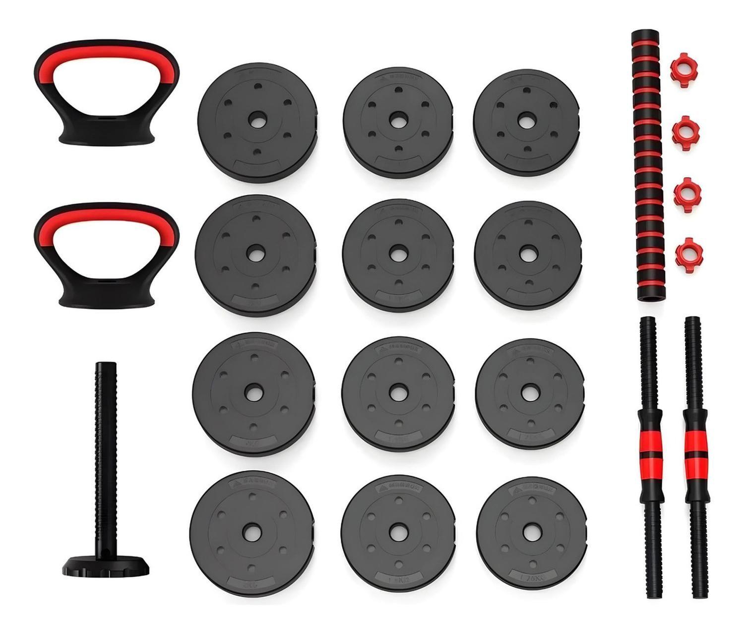 Set Mancuernas Barra Ajustables 20 Kg 3 En 1 rojo-6