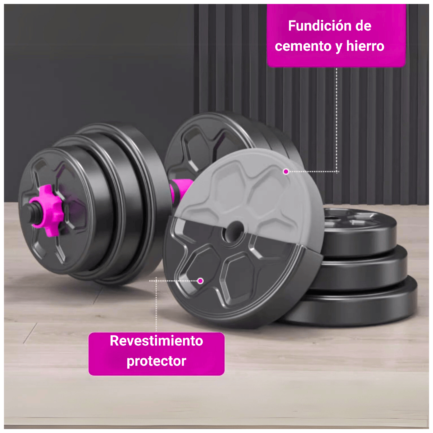 Set Mancuernas Barra Ajustables 15 Kg 3 En 1 Rojo-3