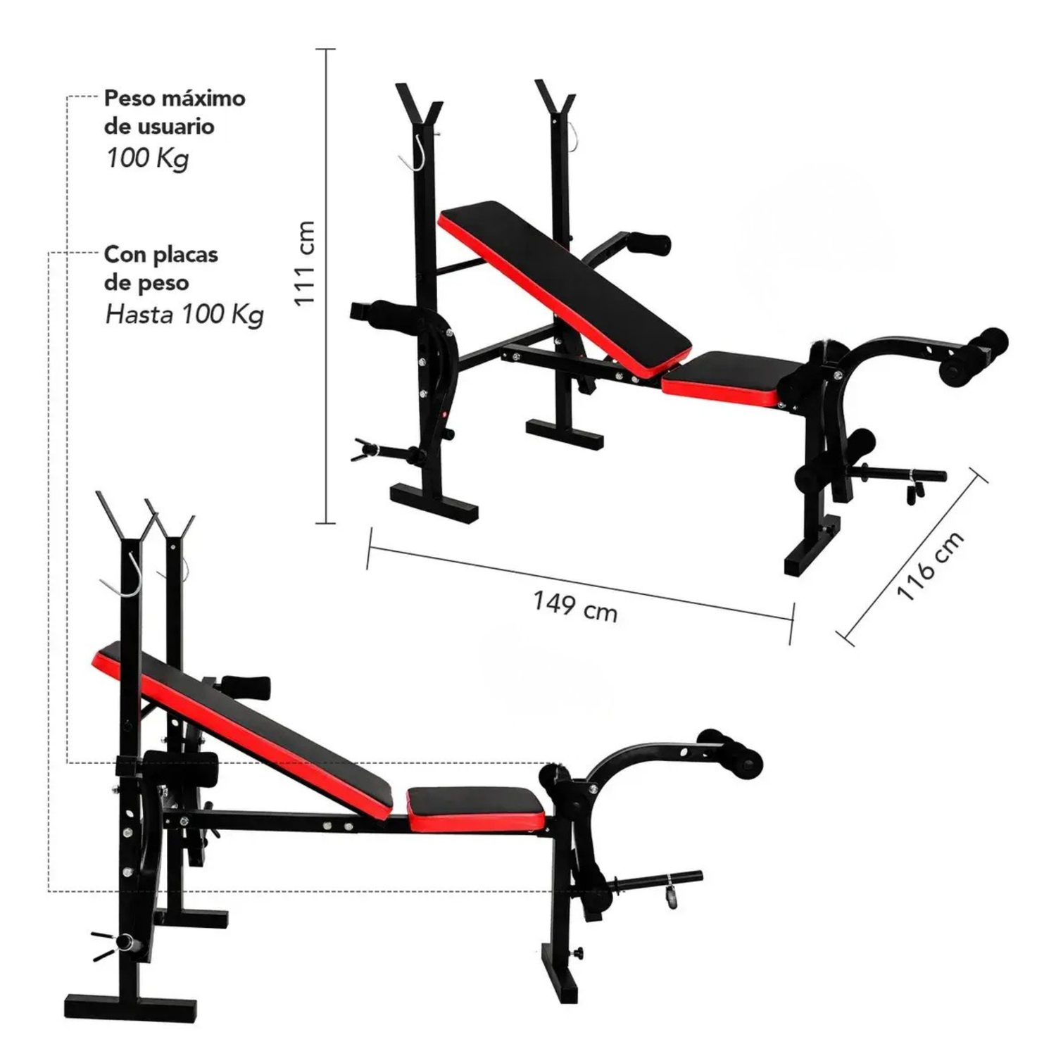 Banca Multifuncional Pesas Pecho Piernas Abs 2243-4