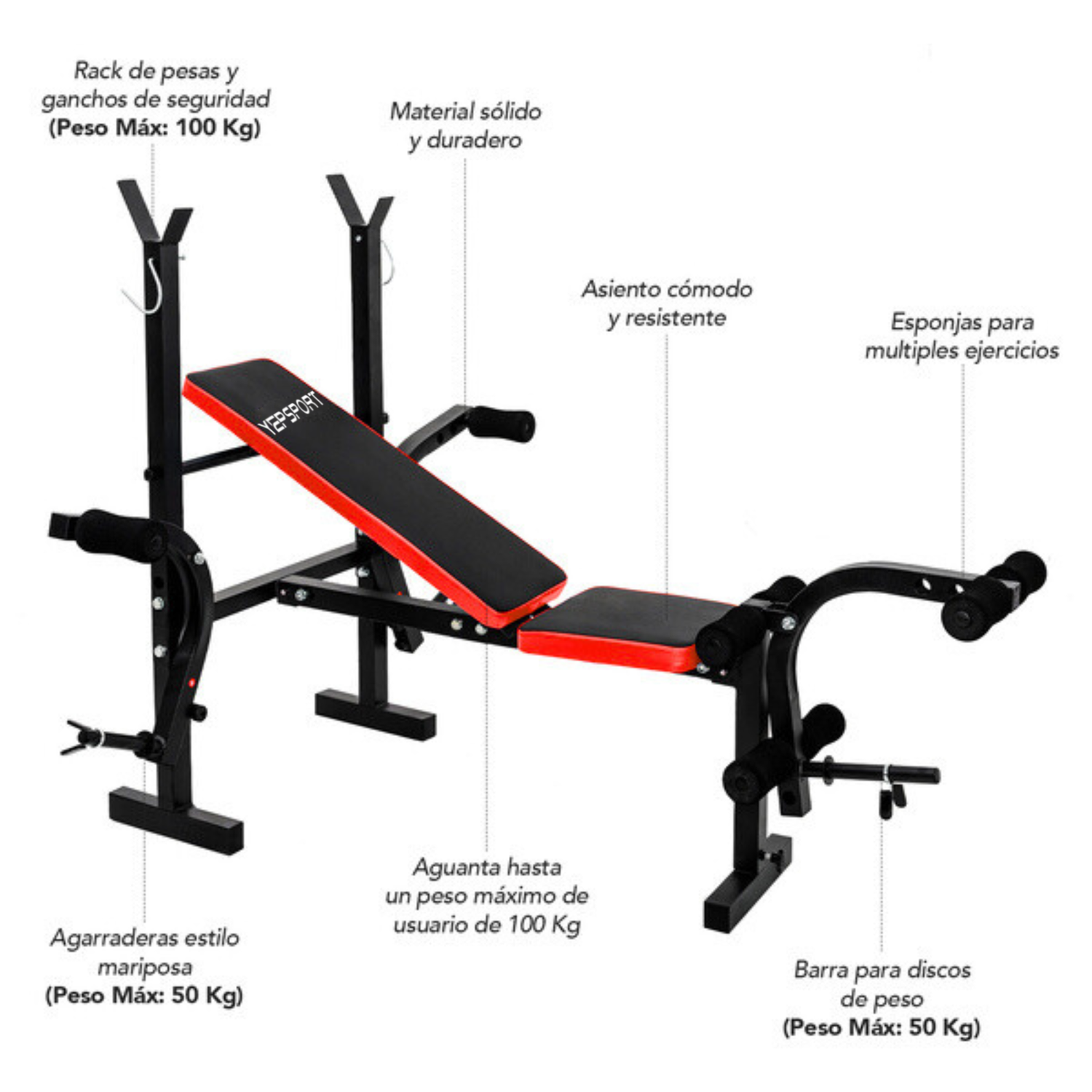 Banca Multifuncional Pesas Pecho Piernas Abs 2243-6