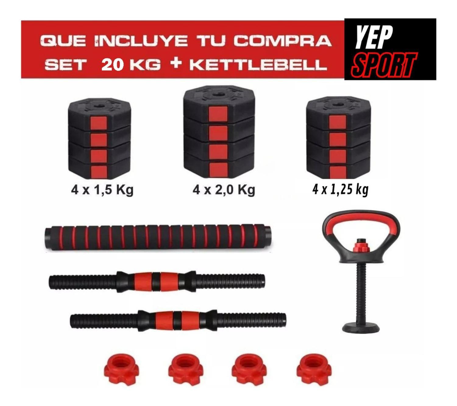 Set Mancuernas Barra Rusa Ajustables 20 Kg 3 En 1-3