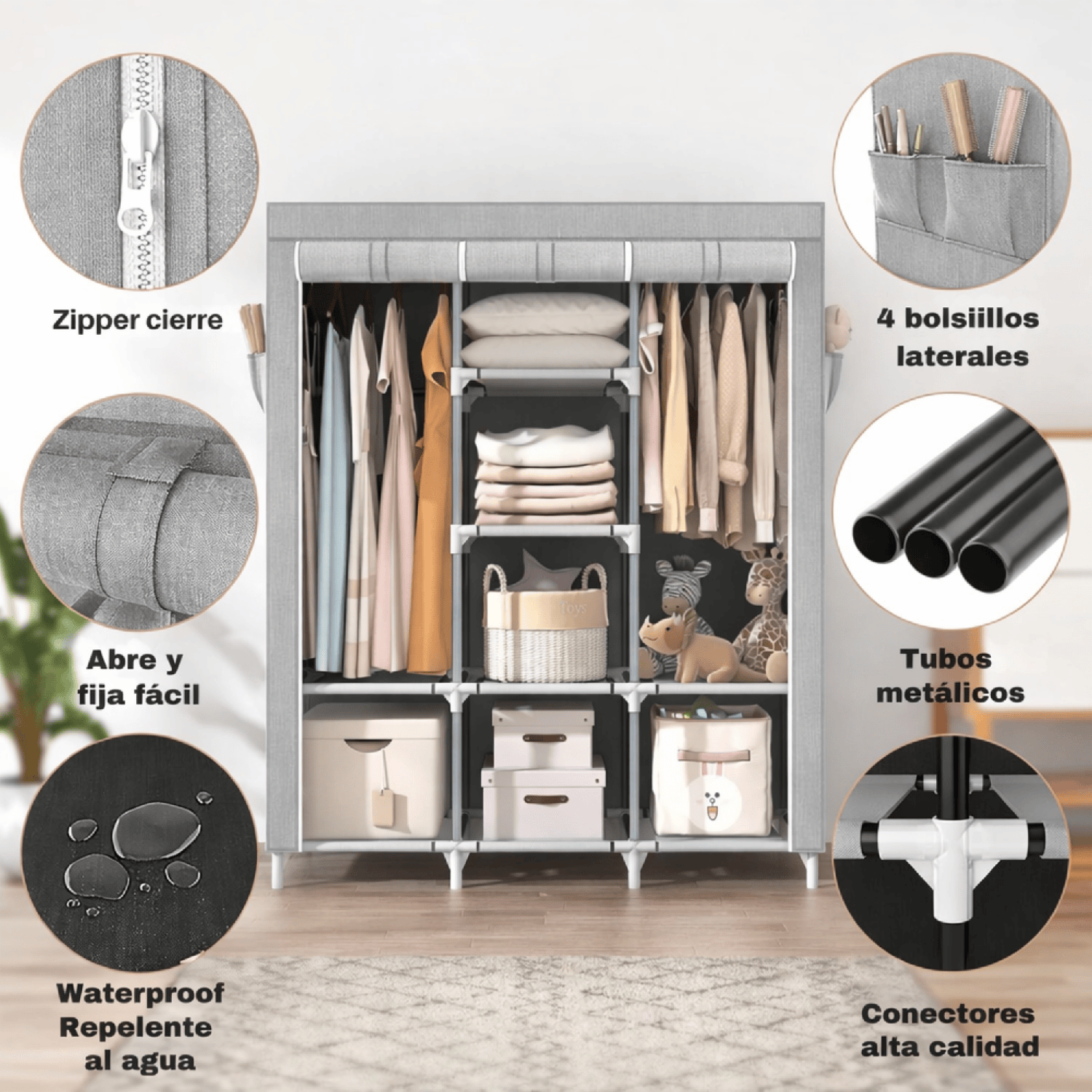 Armario Closet Ropero Armable Grande Gris-5