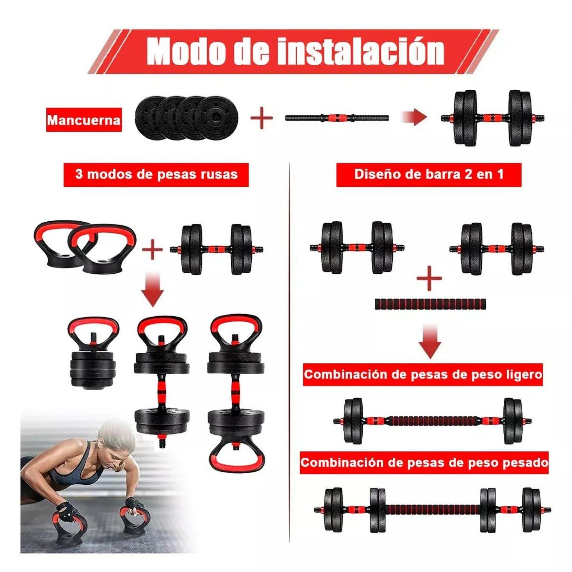Mancuernas 15 kg Barra Ajustables Convertibles a barra-3
