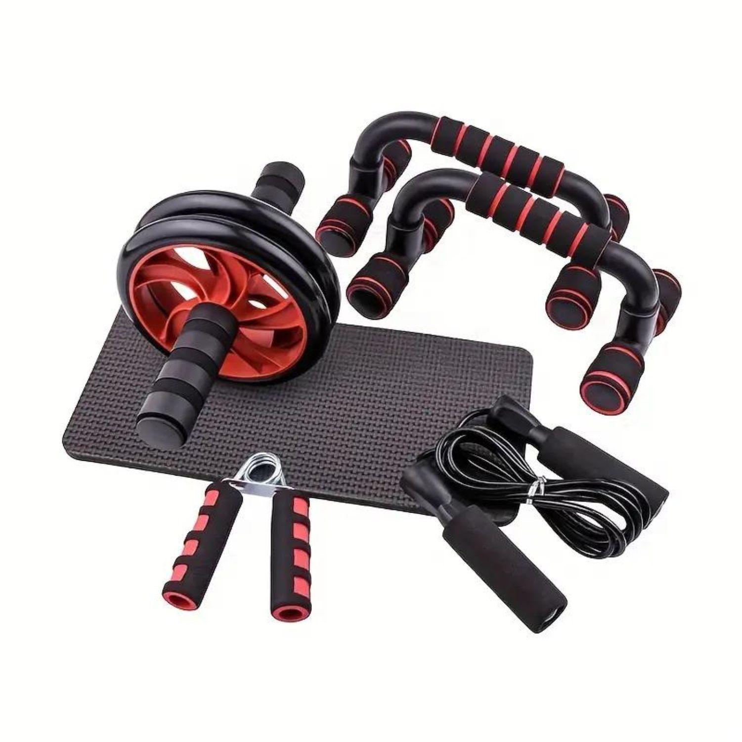 Set Rueda Abdominal - Cuerda Saltar - Mangos Push Ups Rojo-0