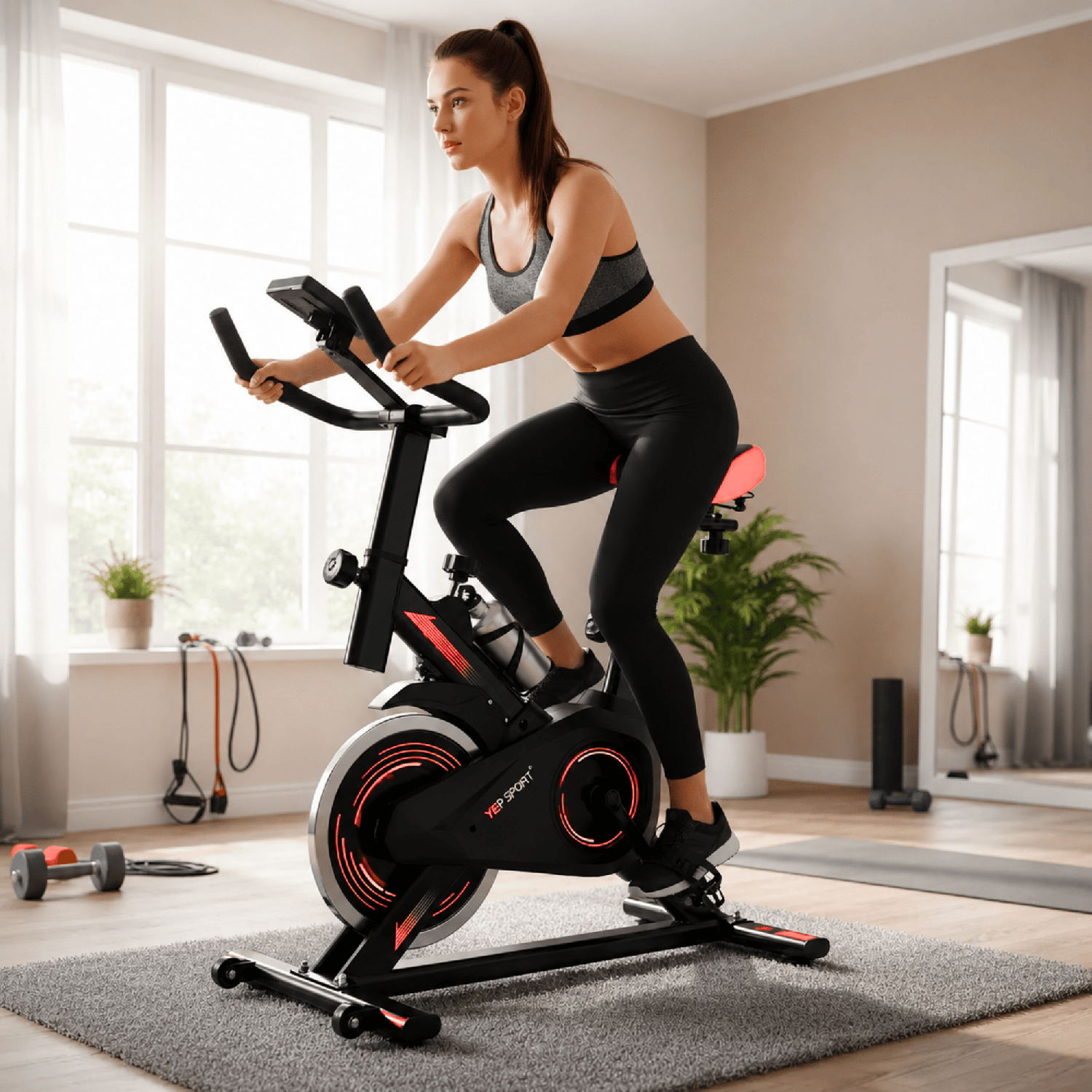 Bicicleta Spinning Yepsport Roja Con Botella-2