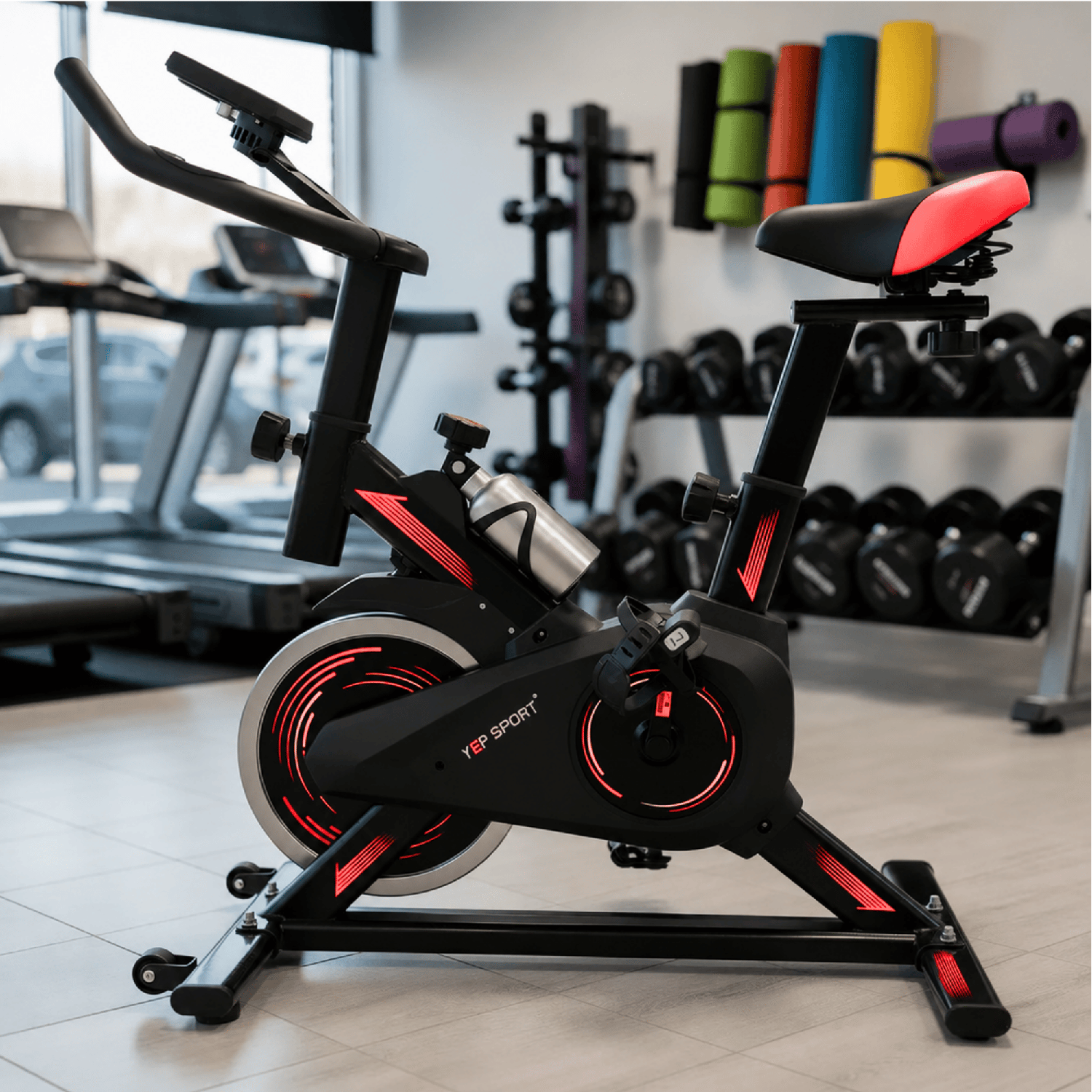 Bicicleta Spinning Yepsport Roja Con Botella-3