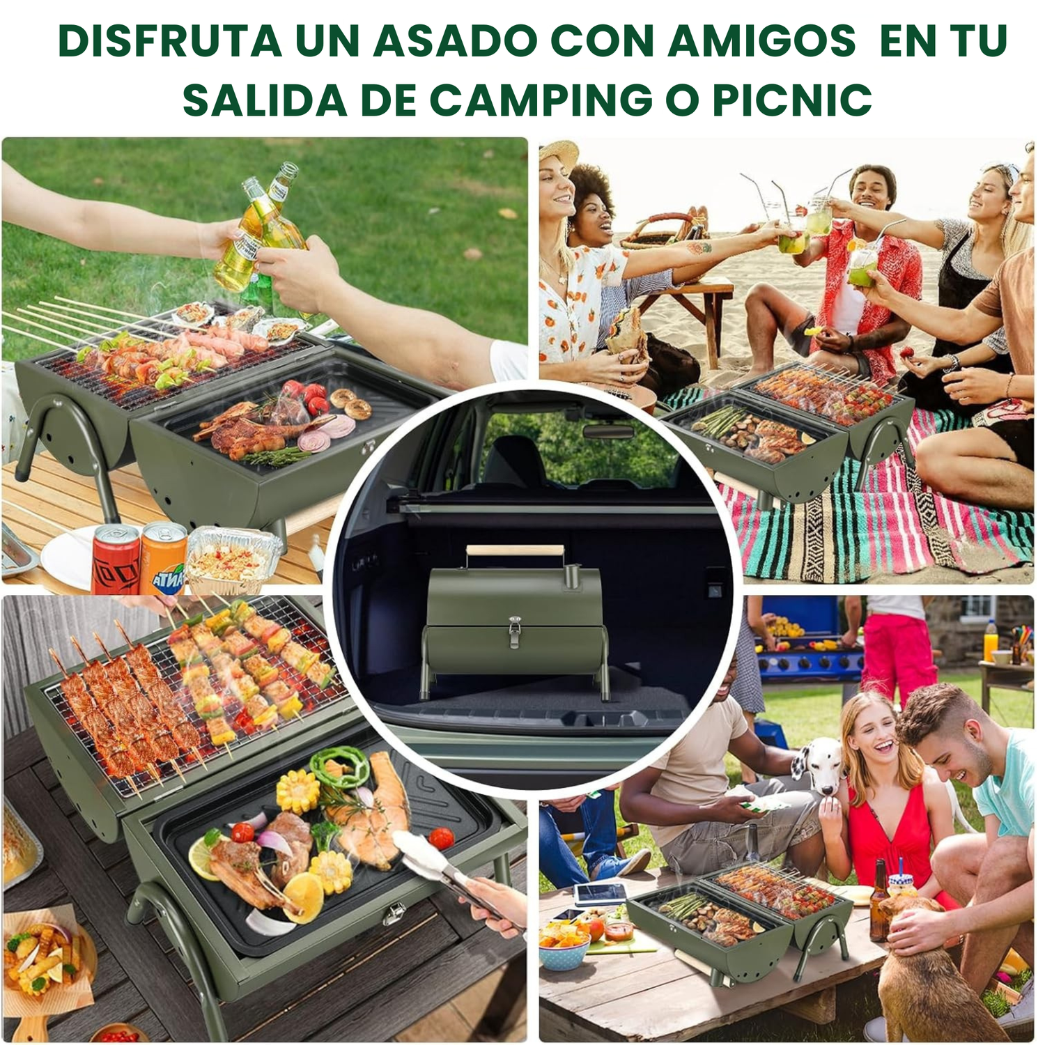 Parrilla Ahumador Doble Portatil Carbon Camping-3