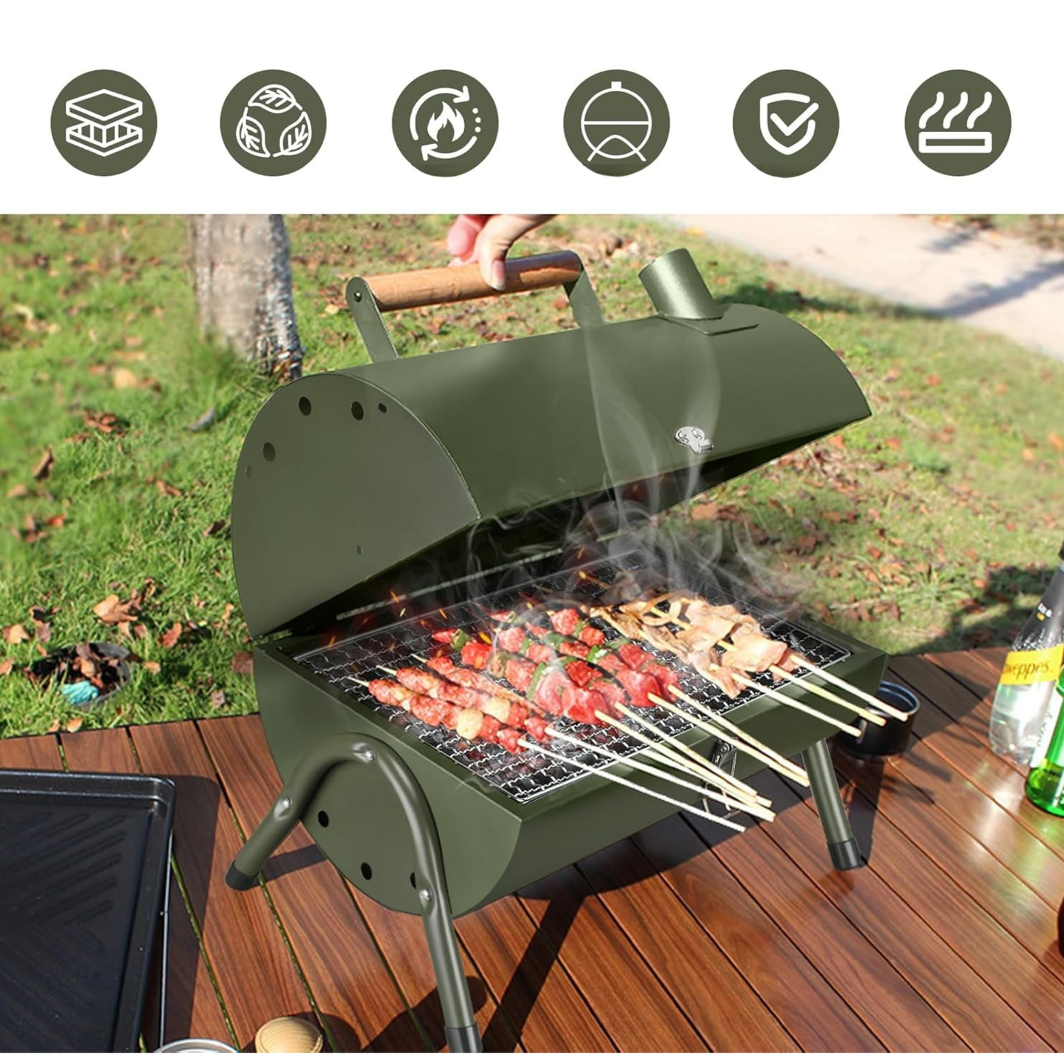 Parrilla Ahumador Doble Portatil Carbon Camping-4