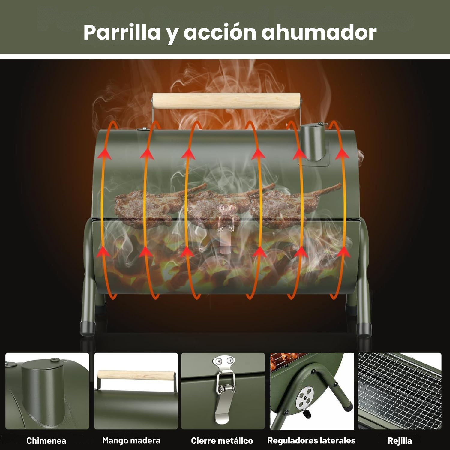Parrilla Ahumador Doble Portatil Carbon Camping-3
