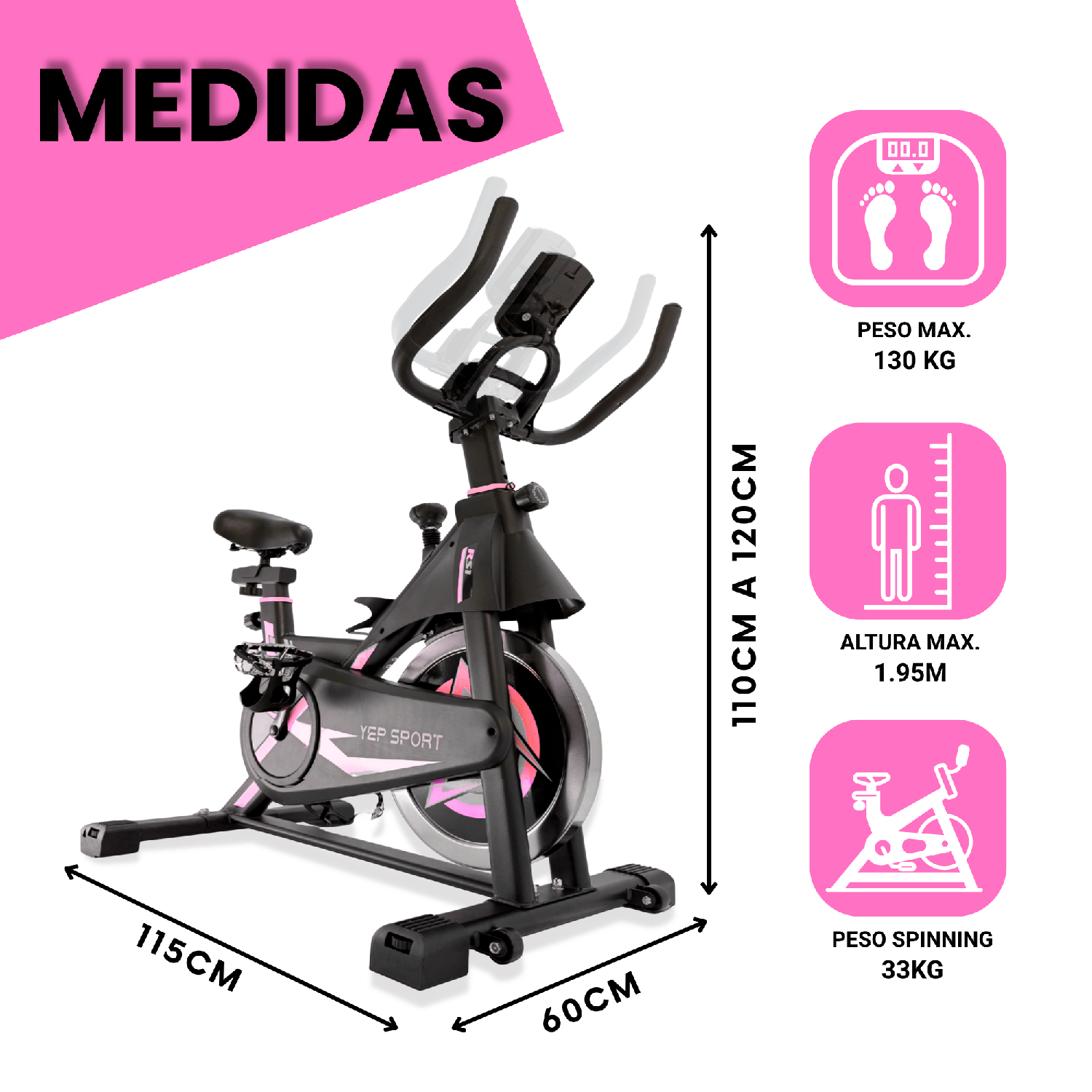 Bicicleta Spinning Pro 14 KG Disco 1016-3 PINK-2