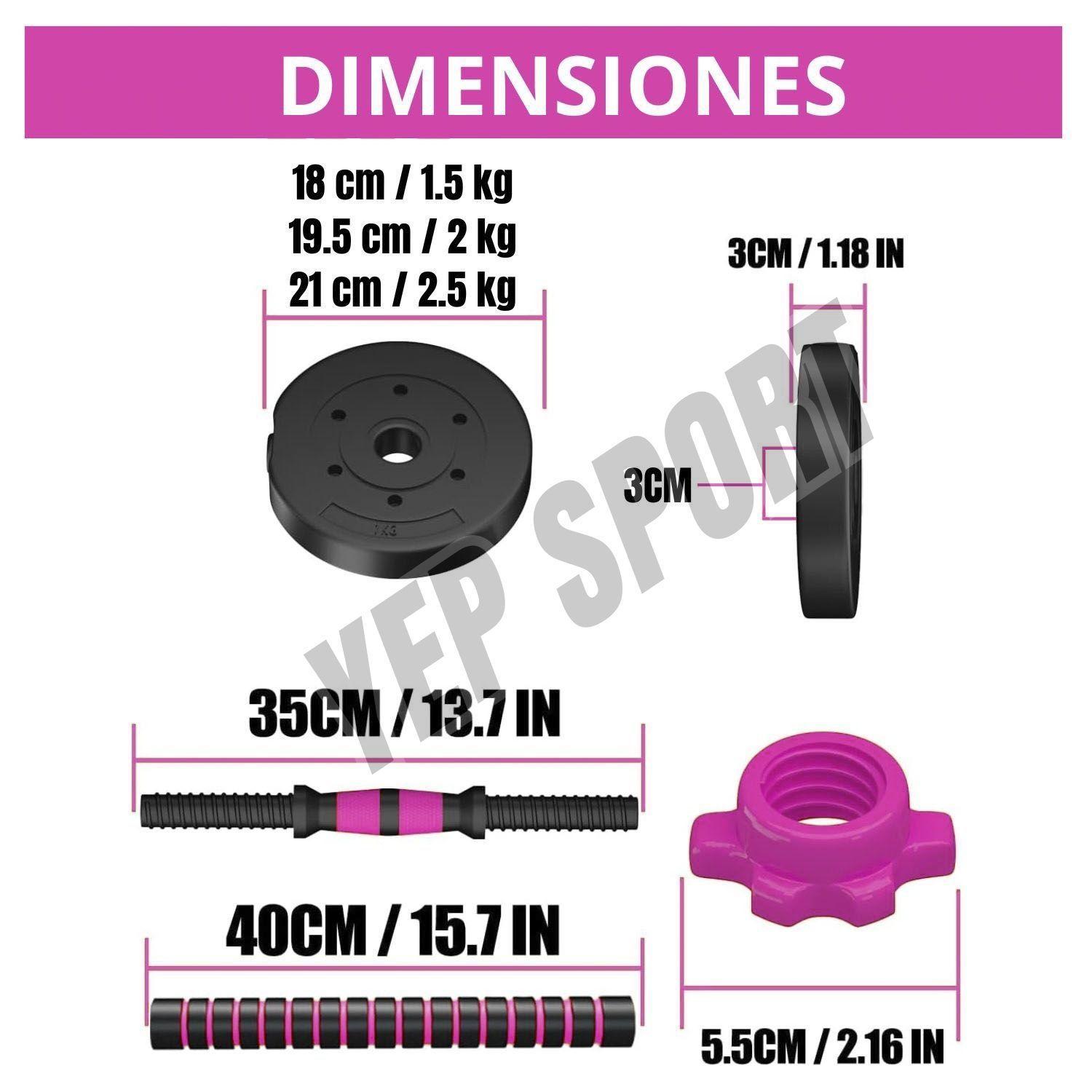 Set Mancuernas 20 Kg Barra Ajustables Pink-3
