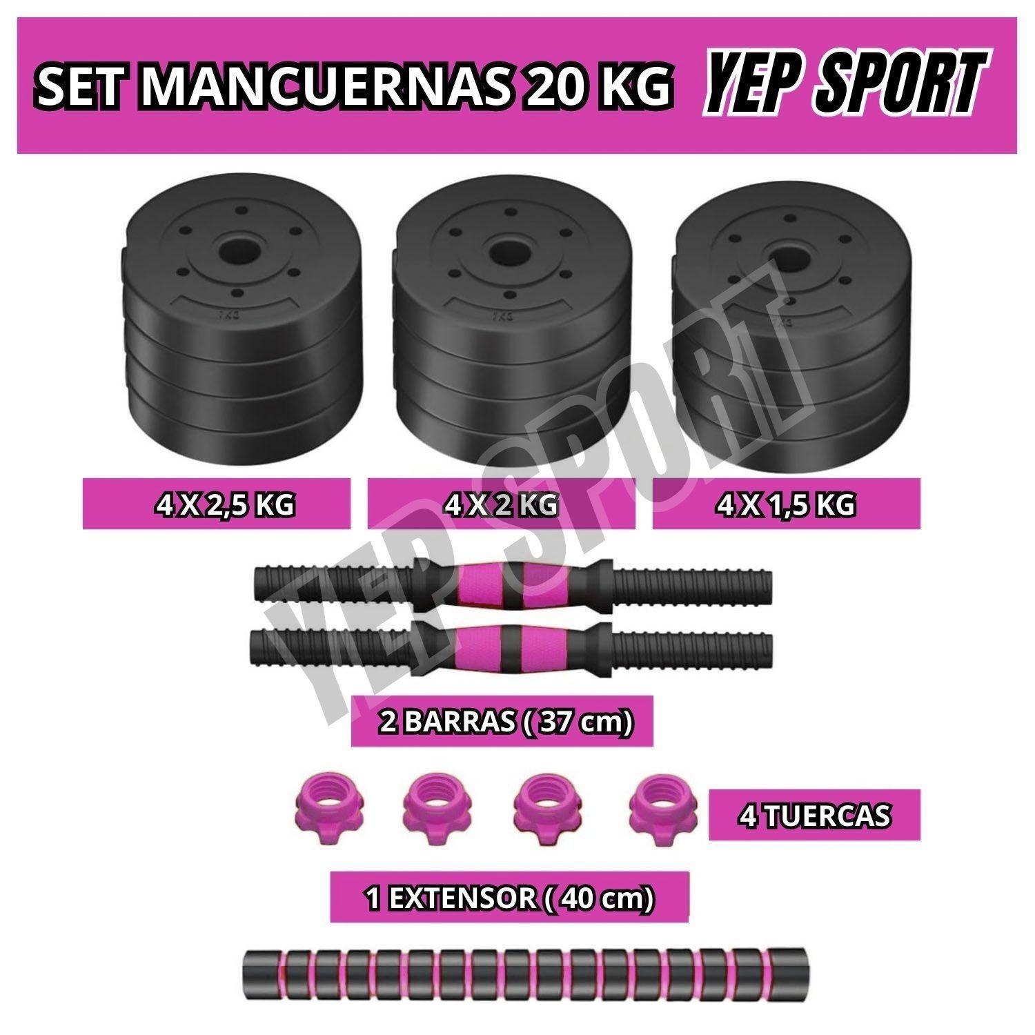 Set Mancuernas 20 Kg Barra Ajustables Pink-2