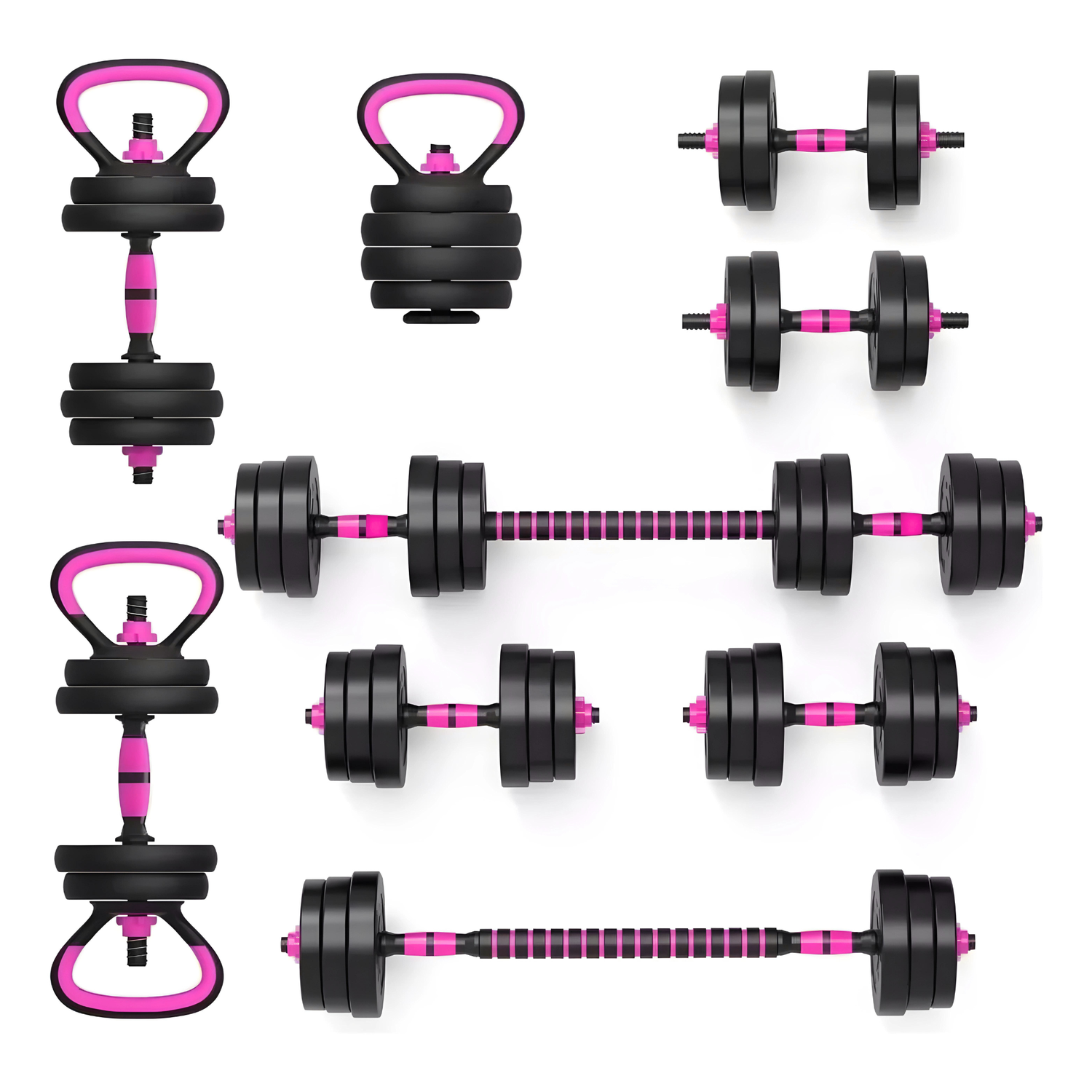 Set Mancuernas Barra Rusa Ajustables 20 Kg 4 En 1 Rosa-2