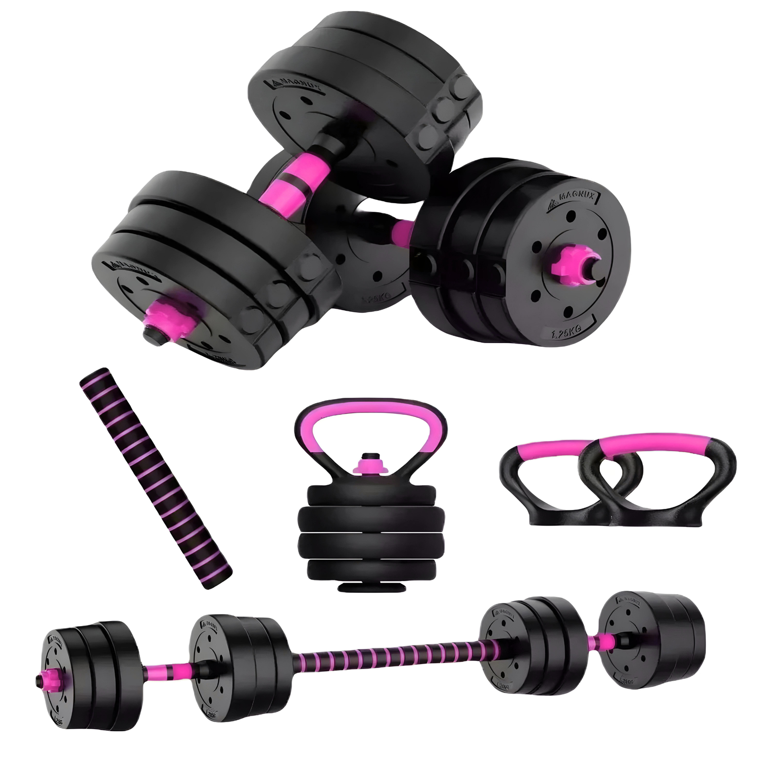 Set Mancuernas Barra Rusa Ajustables 20 Kg 4 En 1 Rosa-4