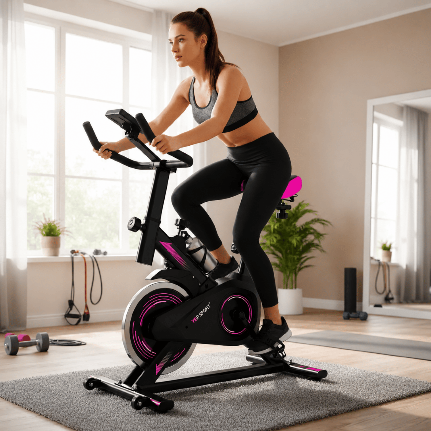 Bicicleta Spinning Yepsport Fucsia Con Botella-2