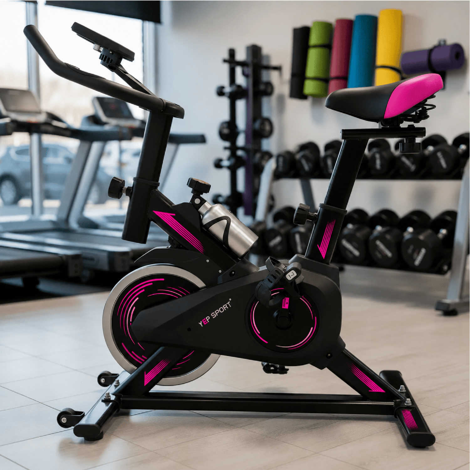 Bicicleta Spinning Yepsport Fucsia Con Botella-3