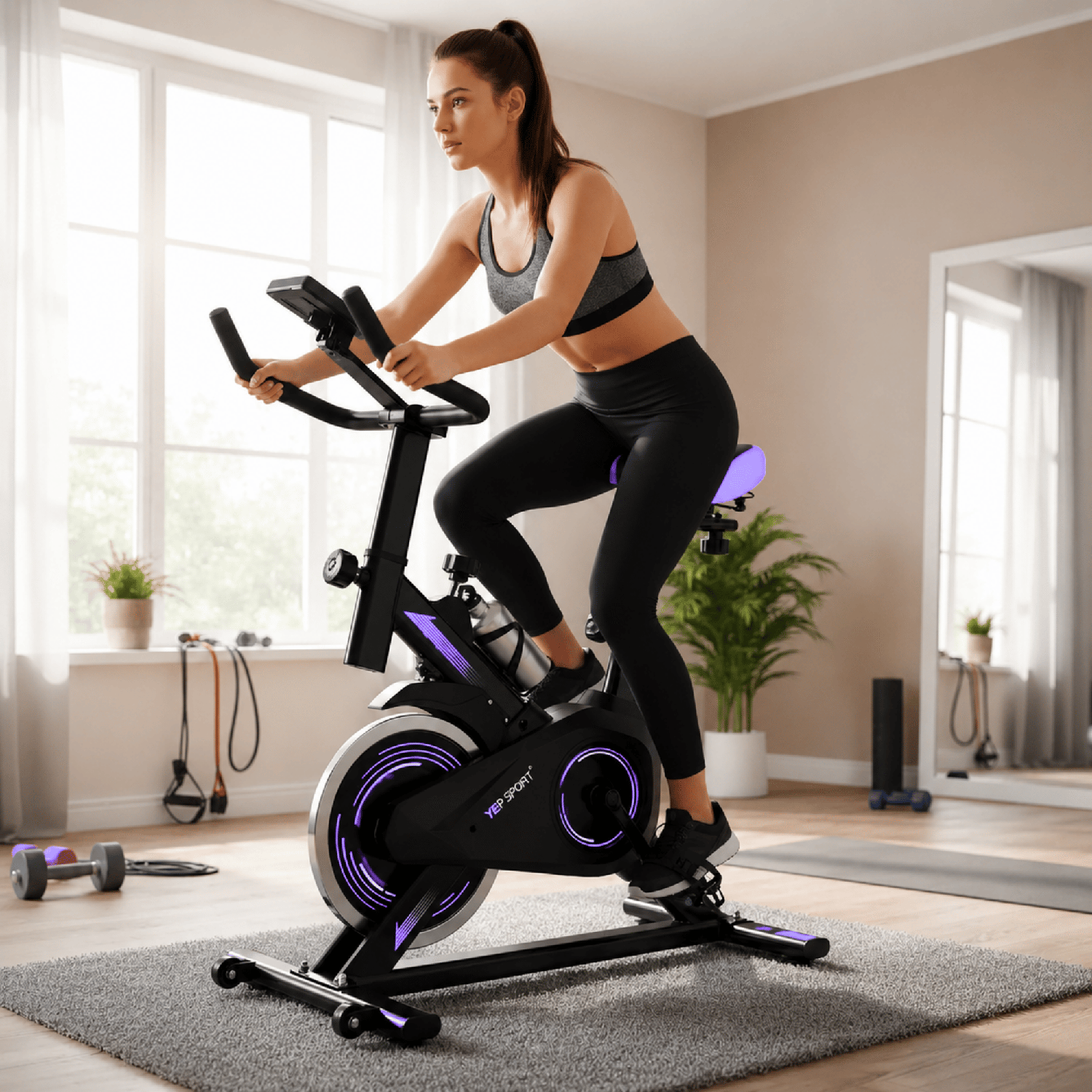 Bicicleta Spinning Yepsport Purpura Con Botella-2