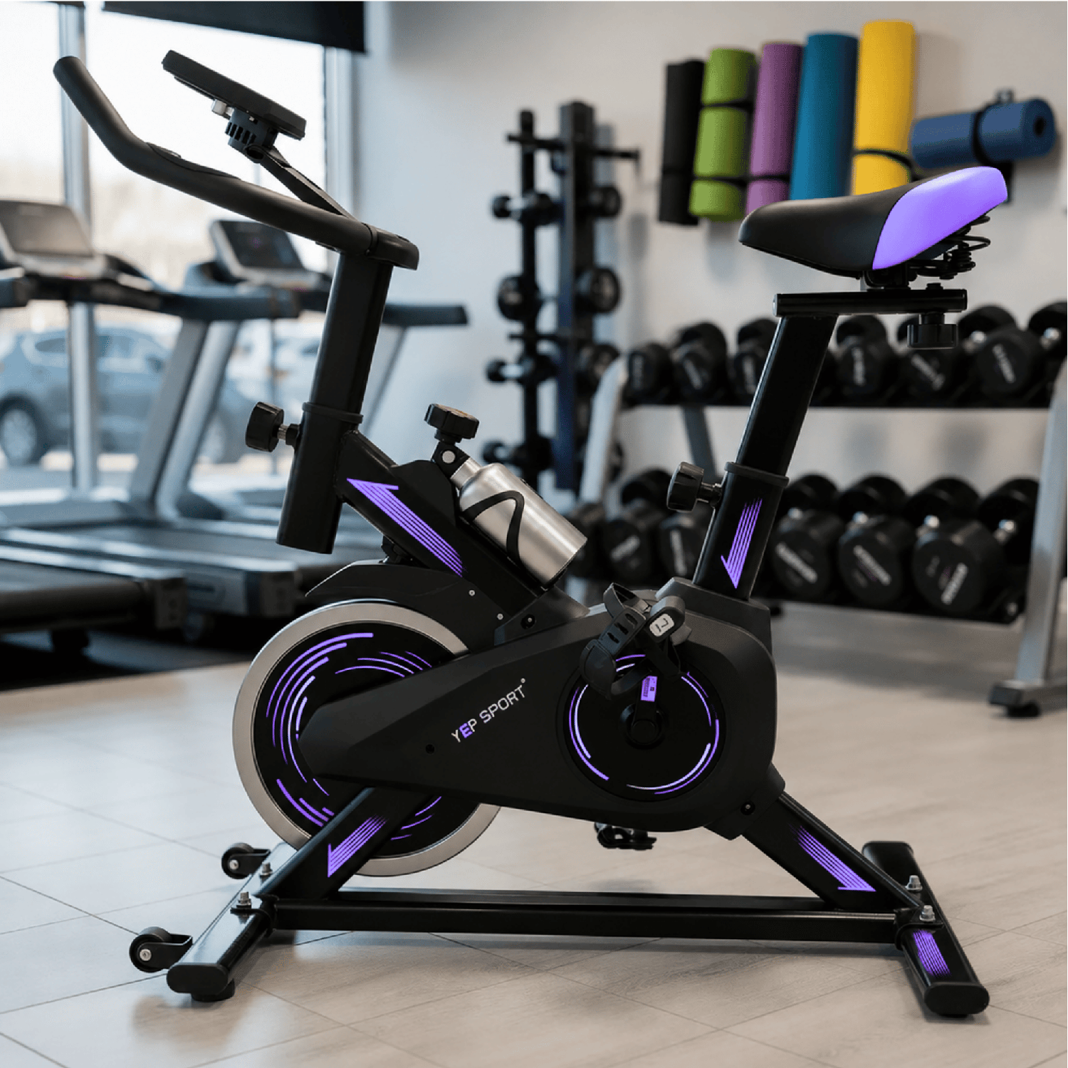 Bicicleta Spinning Yepsport Purpura Con Botella-3
