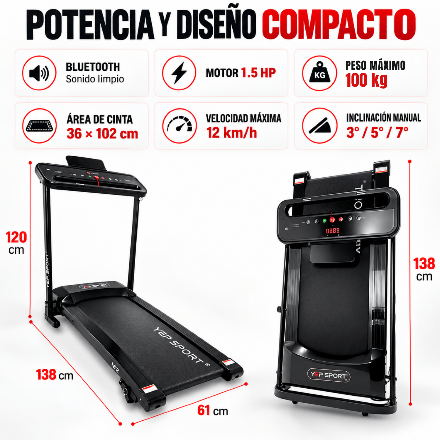 Trotadora Eléctrica Yep Slim 12 Km/h Bluetooth + Regalo-8